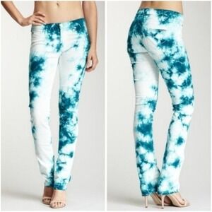 Hudson Jeans Tilda Midrise Cuff Straight Tie Dye 27 Teal Blue Lucy in the Sky